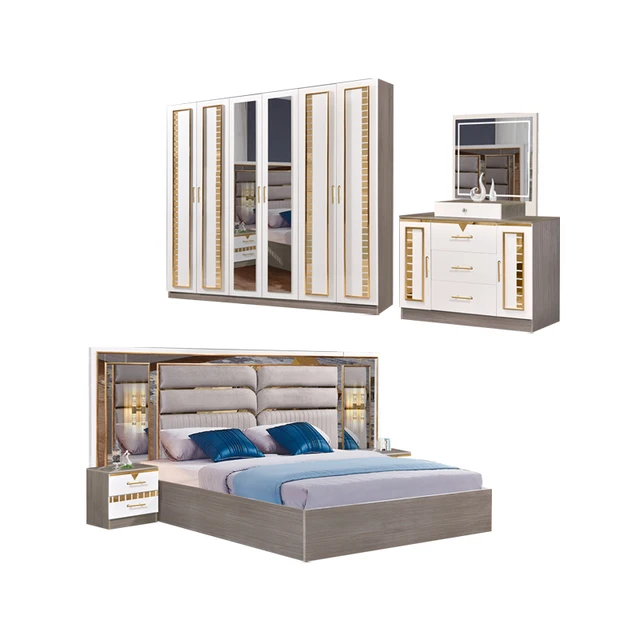 2020 Hot Sale Classic Design King Double Bed Set Wooden Home Furniture Deluxe Full Master Bedroom Set 4