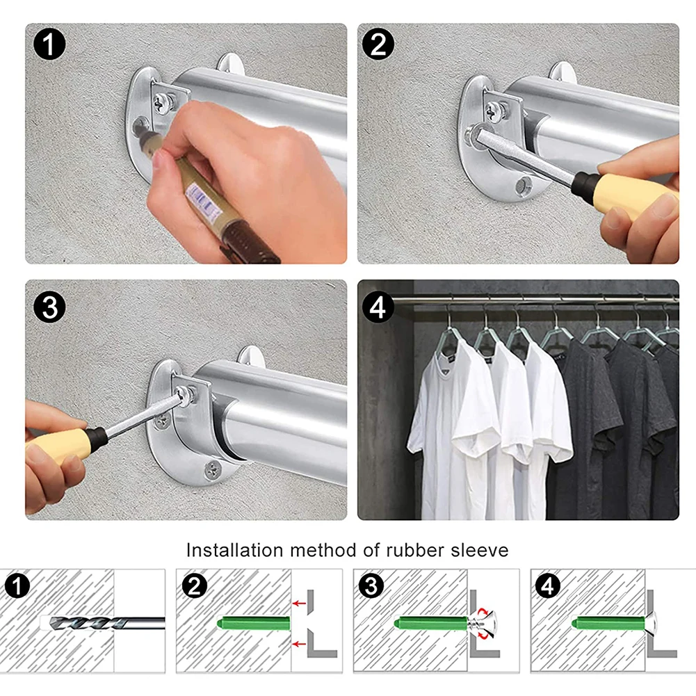 

Hardware 2 Pcs Flange Rod Holder Heavy Duty Sockets Curtains For Clothes Rod End Supports Silver Stainless Steel