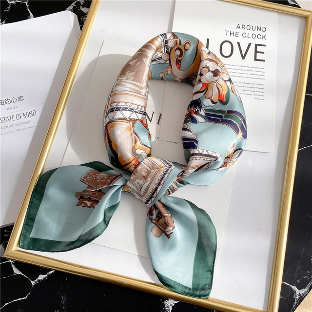 Silk Square Scarf Women Satin Bandana Print  Scarves Head Band Fashion Lady Hair Shawl and Wrap Female Neckerchief Hijab 2022 FJ70-350-4