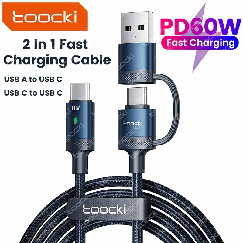Toocki 2-in-1 USB Type-C Fast Charging Data Cable with PD 60W