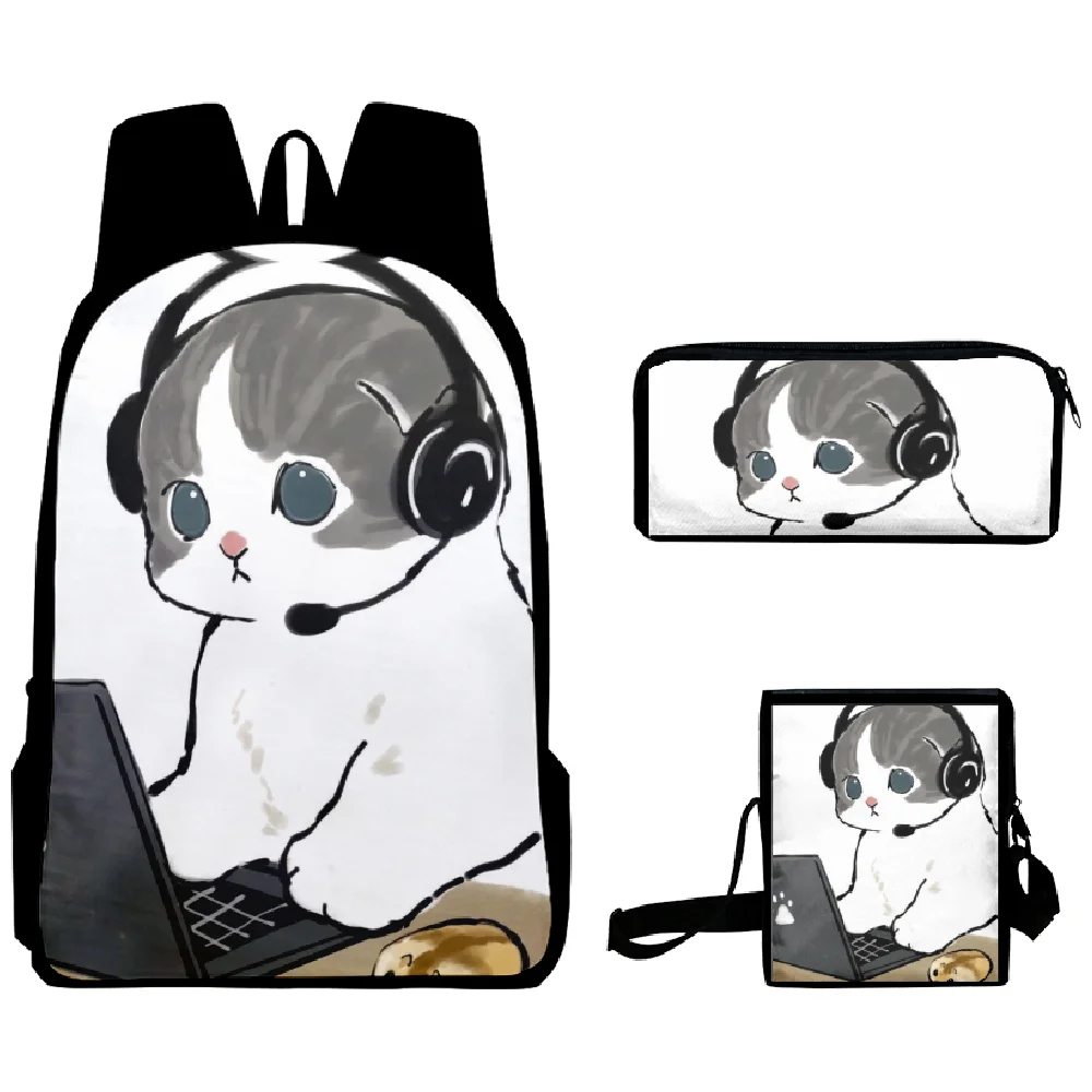 3D Anime Cartoon Cats Backpack Schoolbag Boys Girls Notebook Backpack Shoulder Bag Pencil Case 3psc/set Cute Cat School Bag