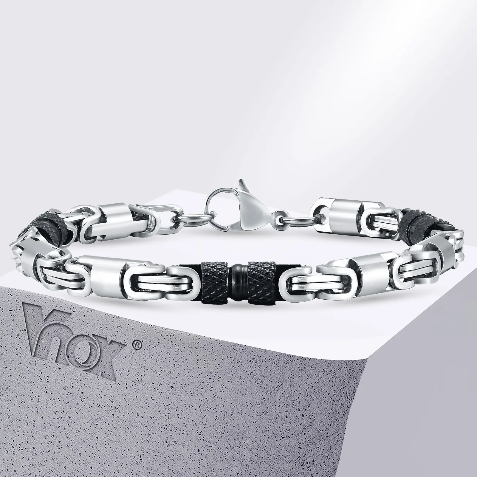 6mm Cool Byzantine Bracelets For Men Boys Black Silver Color Stainless Steel Link Chain Wristband Punk Rock Hiphop Jewelry