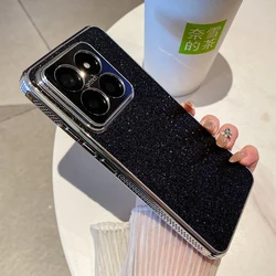 Fashion Electroplated Shiny Glitter Shockproof Phone Case with Metal Camera Lens Protection for Xiaomi 14Pro (Black)