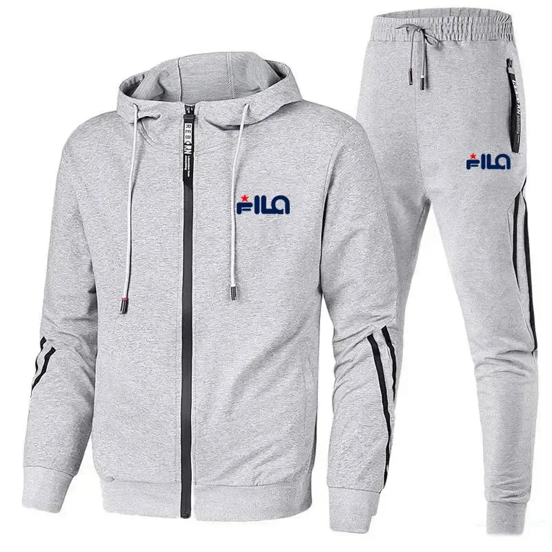 

Men's Sets Spring Autumn High Quality Zipper Hooded Jacket Jogging Fitness Sweatshirt + Pants 2 Piece Set Sportswear Suit