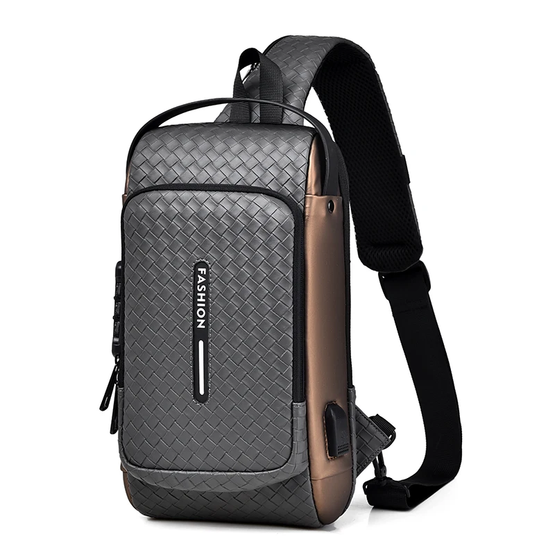 Sac de poitrine antivol pour hommes, sac à dos portable avec port de charge USB, sac à bandoulière pour sports de plein air, initié en PU, mode masculine 1524 Sac de poitrine antivol pour hommes, sac à dos portable avec port de charge USB, sac à bandoulière pour sports de plein air, initié en PU, mode masculine 1524