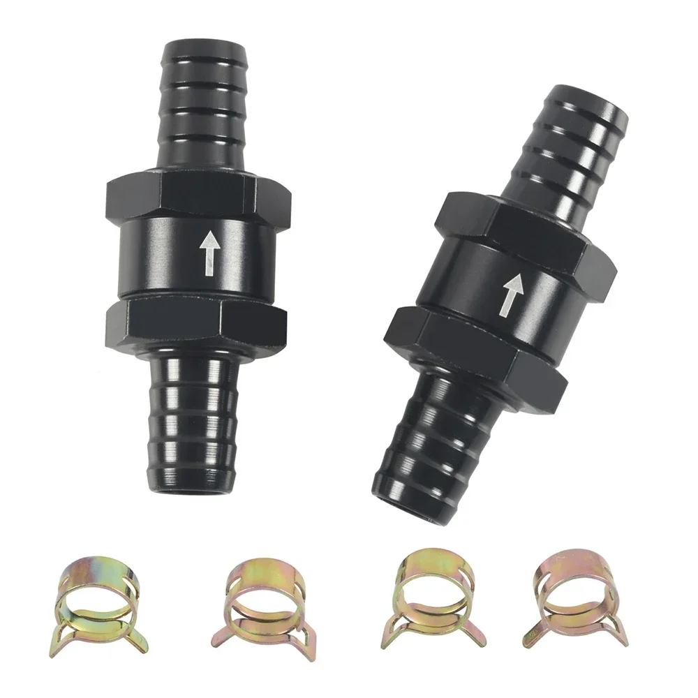 2Pcs 1/4" 5/16" 3/8" 1/2" Fuel Check Valve One Way Inline Non Return Diesel Gasoline Black 6mm 8mm 10mm 12mm OD with Hose Clamps