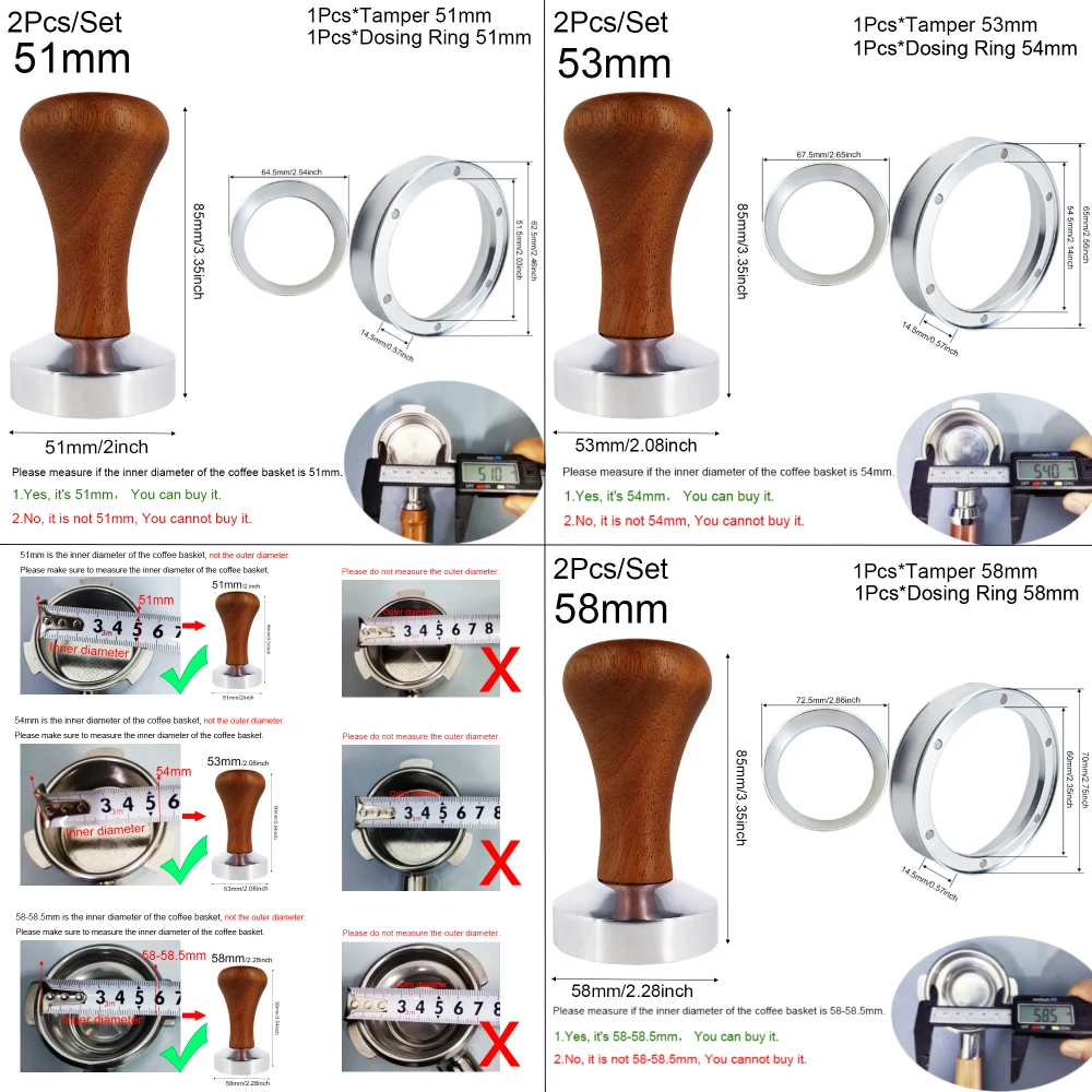 2Pcs/Set 51/53/58mm Espresso Tamper with Coffee Dosing Ring Dosing Funnels espresso tamper coffee dosing ring espresso tools coffee tools