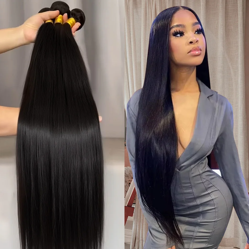 Human Hair Extensions 30 40 Inch Raw Virgin Unprocessed 12A Bone Straight 3 4 Bundles Double Weft Bulk Braiding