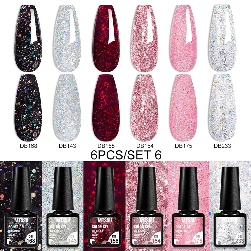 6PCS White Glitter Nail Polish Gel Set Popular Colors Autumn Semi Permanent Soak Off UV Nail Art Manicure Varnish Supplies Kit 3