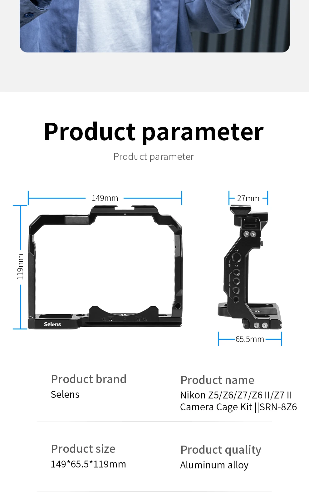 Camera Cage with Multiple Expansion Holes for Universal DSLR Nikon Z5/Z6/Z7/Z6 I