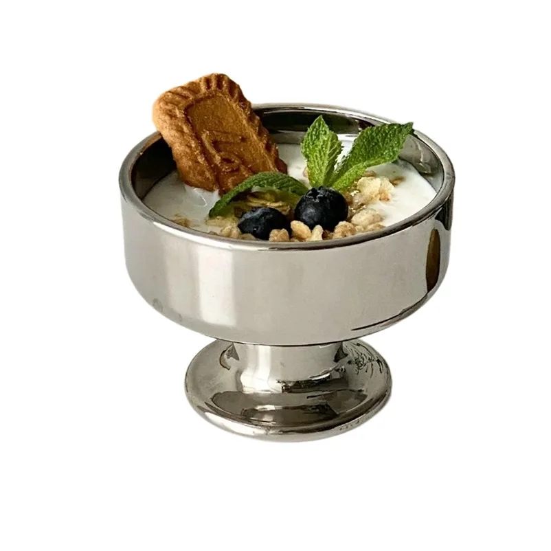 Silver Ice Cream Glasses Cups Short-legged Dessert Cup Laser Silver Glass Water Cup Antique Coffee Cups Beverage Glasses