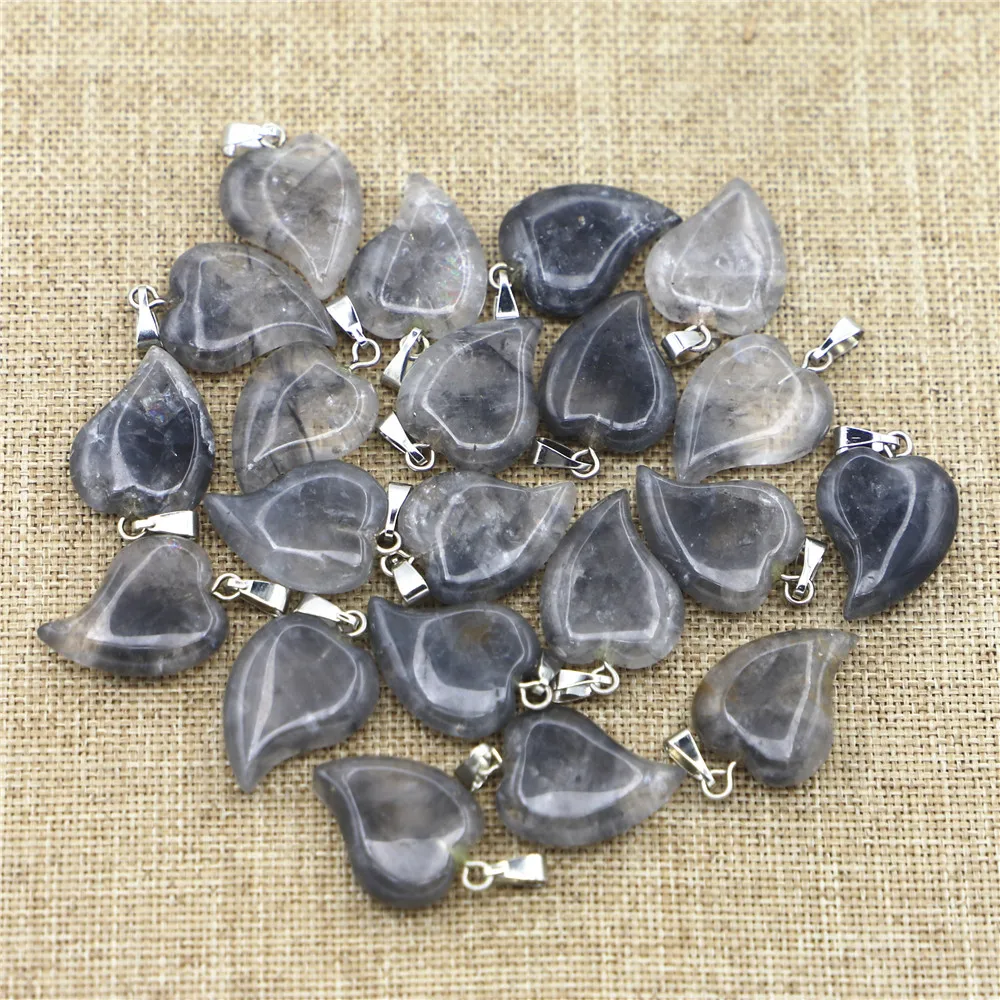 New Natural Stone Devil Smoky Crystal Pendants Charms Crooked Heart Slide for Fashion Jewelry Necklace Making 24pcs Wholesale