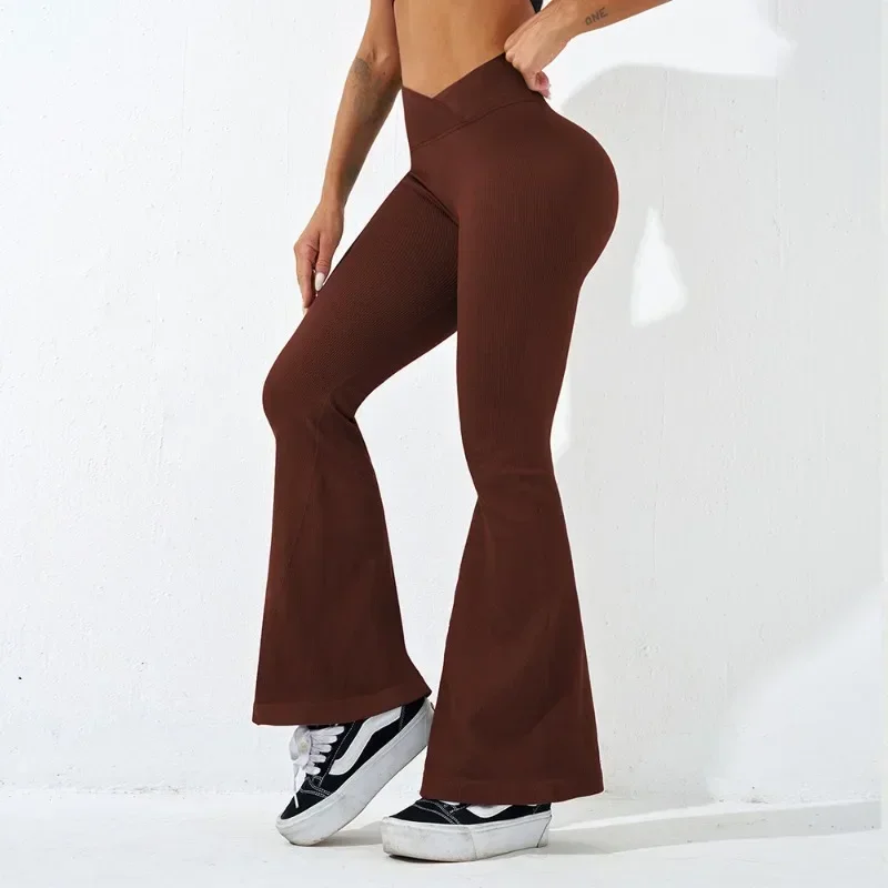 Sexy Slim Flared Pants Cross Waist Legging Women Seamless Gym Running Cycling Knit Yoga Stretch Butt Lift High Waist Pants Best Sellers In Women's Clothing