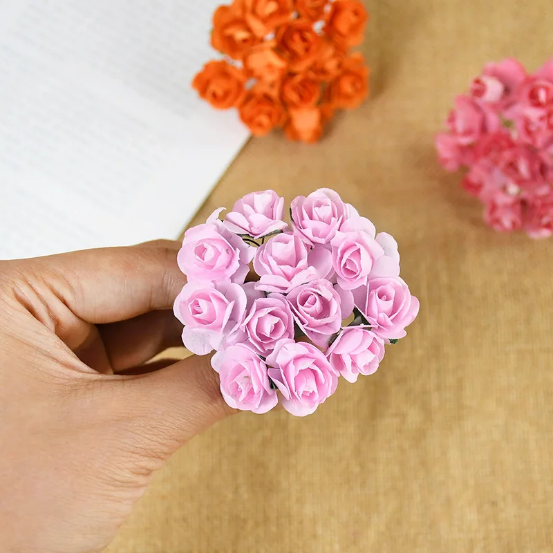 144 stücke Mini 2cm Papier Rose künstliche Blumen köpfe Blumenstrauß für Hochzeit Home Decoration Scrap booking DIY Kranz Handwerk gefälschte Blume – Detail 4