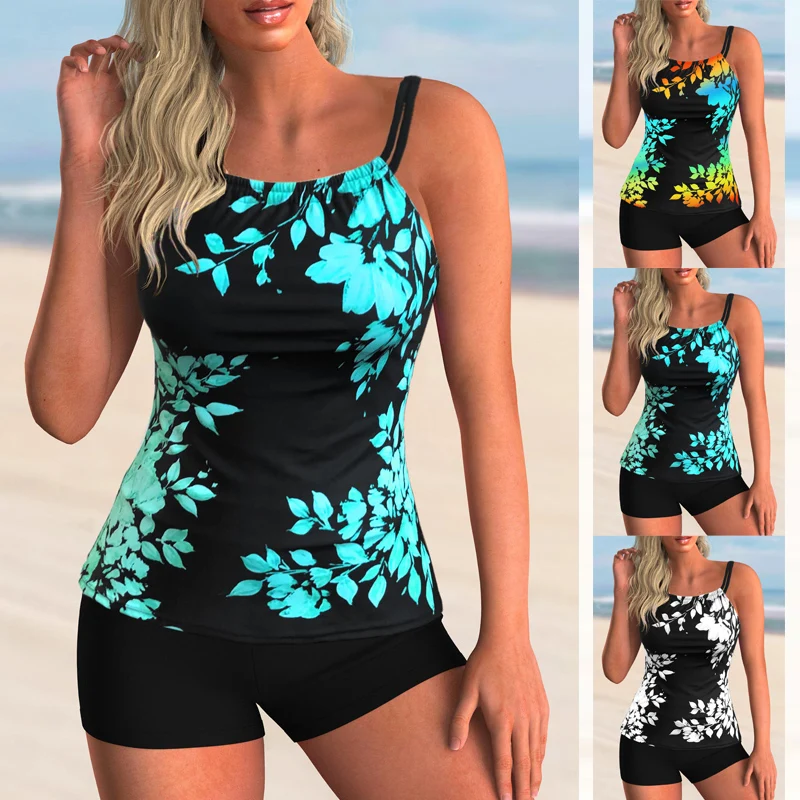

2023 Two Piece Swimwear Women's Short Skirt New Design Print Short Tank Top Set Swimwear Women's Set Beach Wear Summer Swimming
