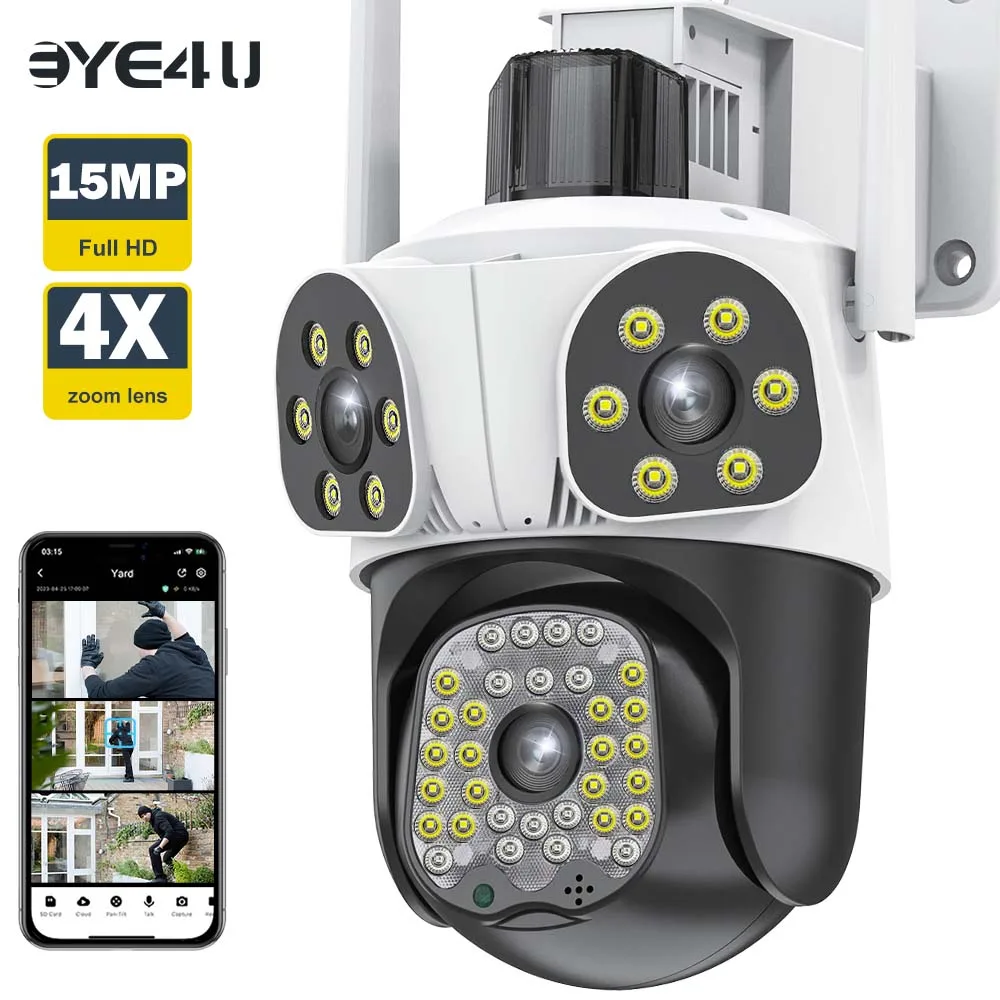 15MP Triple Lens WiFi Camera Outdoor PTZ Cameras Three Screen Motion Tracking Home Security Protection Video Surveillance Camera 1