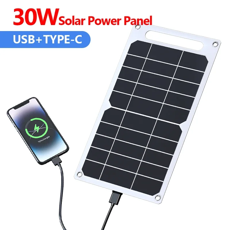 portable solar panel Solar Panel 30W USB Type-C Waterproof Outdoor Hiking Camping Portable Battery Mobile Phone Charging Bank Charging Panel 6.8V