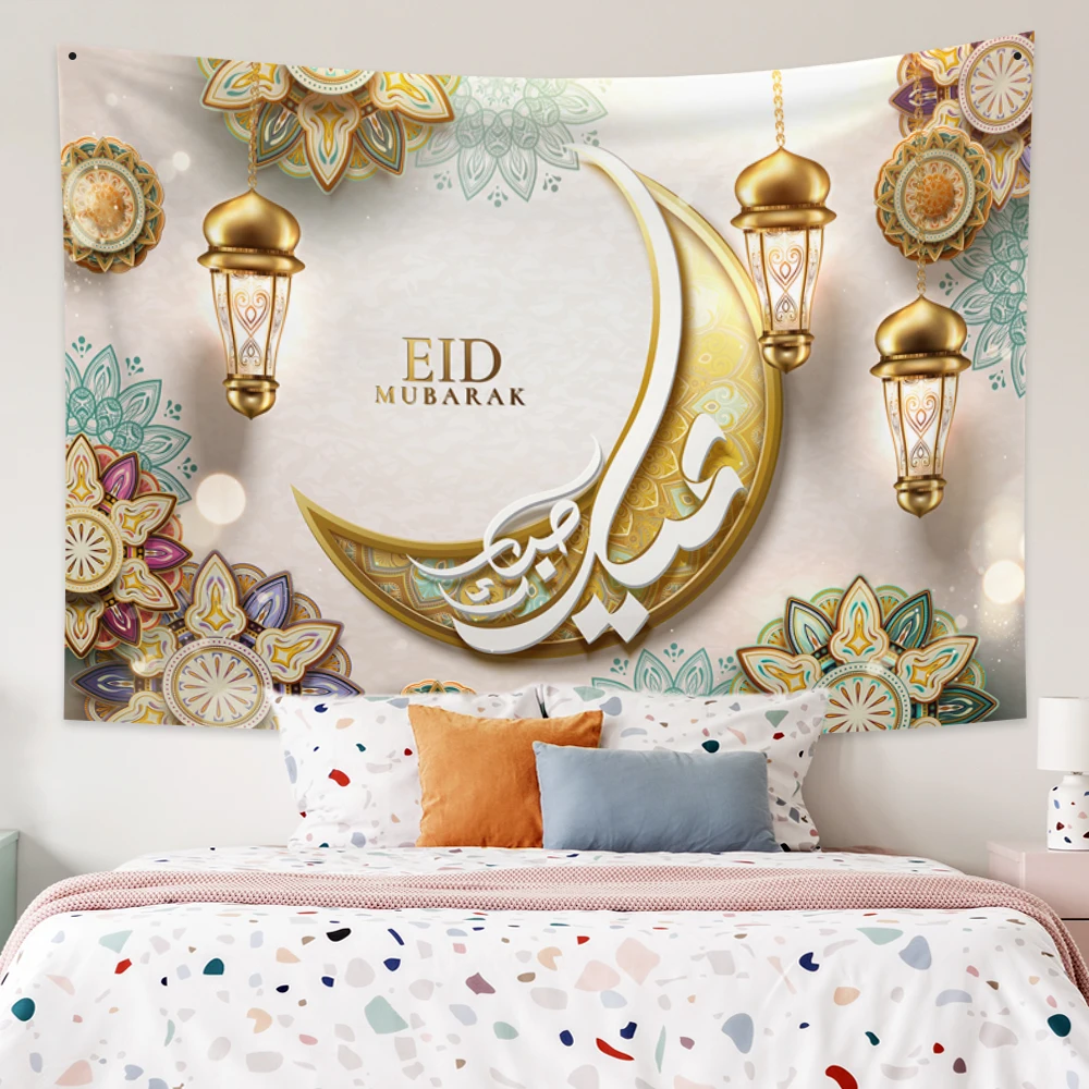 

Eid Mubarak Tapestry Wall Hanging Eid Al-Adha Sheep Moon Islamic Ramadan Kareem Mosque Wall Carpet Bohe Home Decor Tapestries