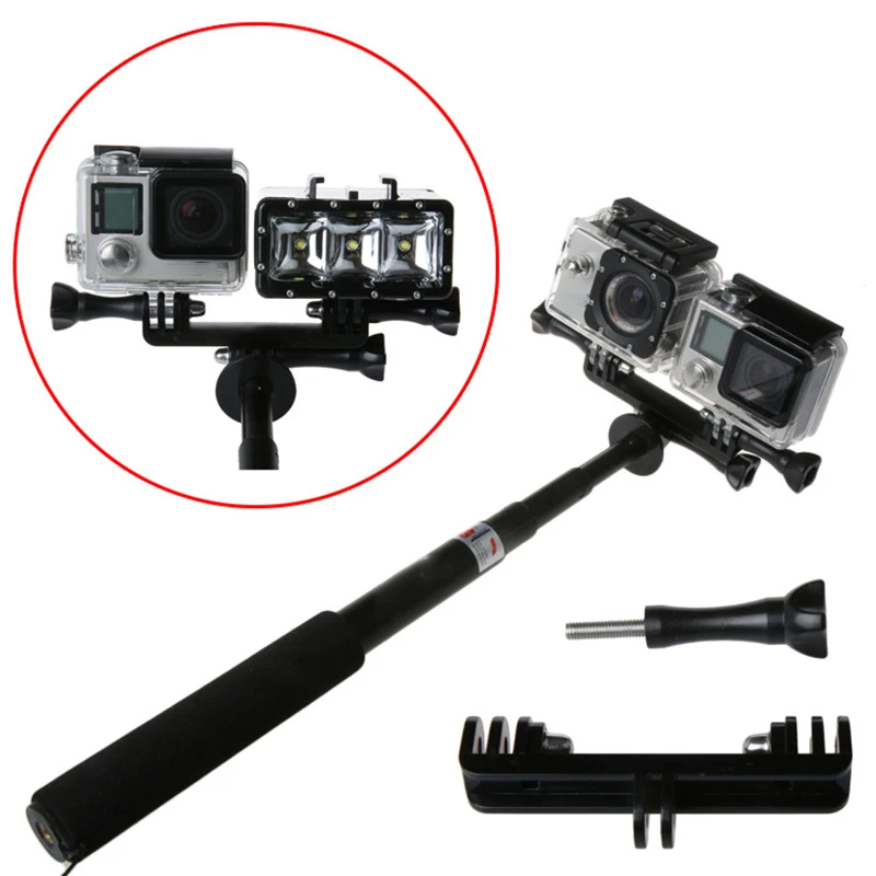 Dual Twin Mount Monopod Adapter For GoPro Hero 13 12 11 10 9 8 7 SJCAM SJ4000 AKASO Insta360 DJI Osmo Action Camera Accessories