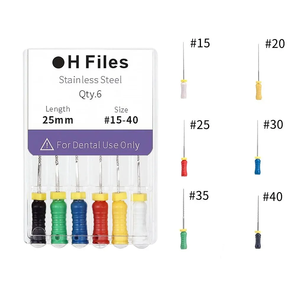 CYF047 Dental H-Files 25mm Single Size10#/15# Assorted15-40 6Pcs/Pack Dental Stainless Steel Hand Use Endodontic Root Canal File 2