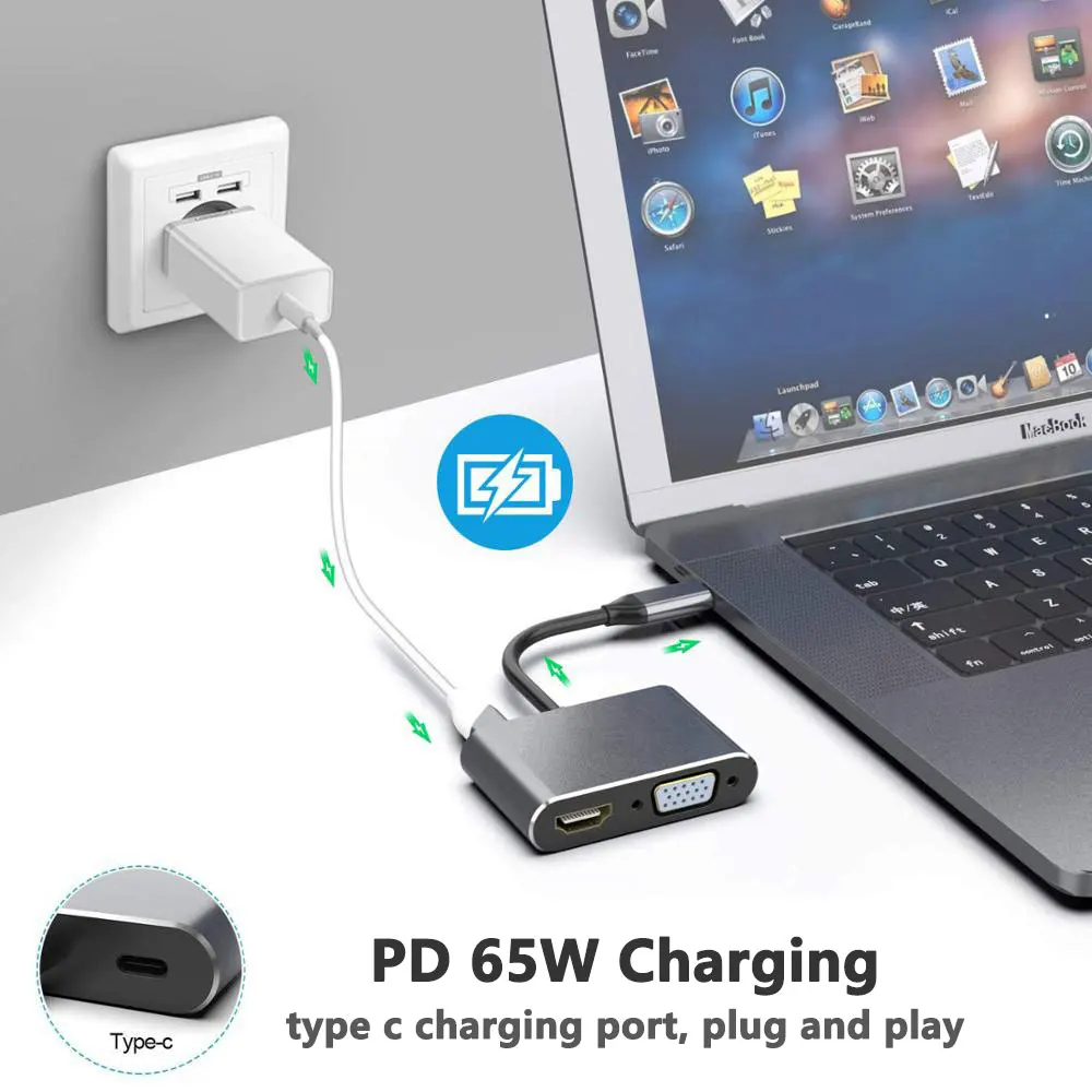 Universal USB-C Hub Adapter: HDMI, VGA, USB 3.0 Connections