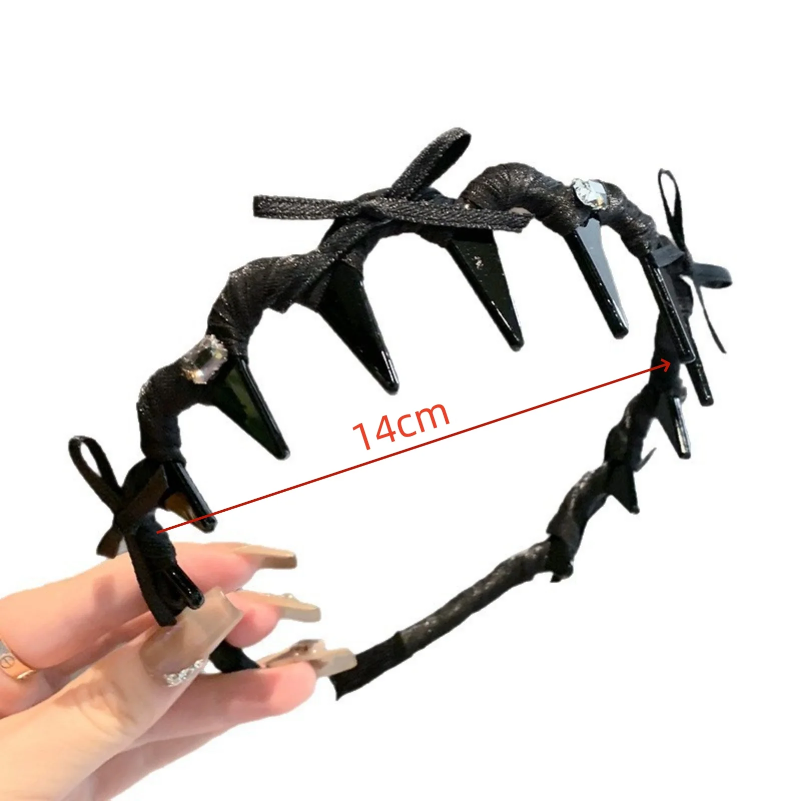 1PC Stylish Ribbon - Wrapped Hair Claw Headbands: Black & White with Rhinestones, Trendy Hair Accessories