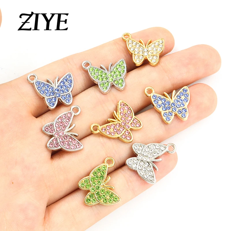 

10pcs Colorful Crystal Butterfly Charms Sweet Pink Sparkling Pendant for Making DIY Jewelry Earrings Ornament Accessories Crafts