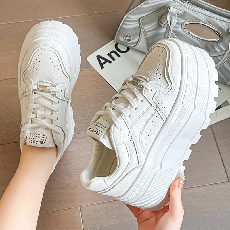 Women Sneakers 8 CM Platform Casual Outdoor Skateboard Lace Up Running Sports Shoes 39