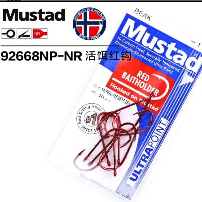 Original Mustad 10 Packungen Mustad Doppel-Stachelhaken zum Angeln mit lebendem Köder, 92668, Haken aus Kohlenstoffstahl, Aal-Angelhaken