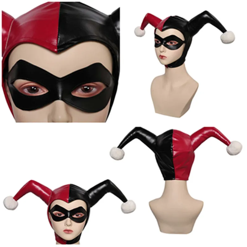 

Quinzel Cosplay Mask Hat Eyemask Adult Women Headgear Helmet Masquerade Halloween Carnival Party Costume Accessories Props Gifts