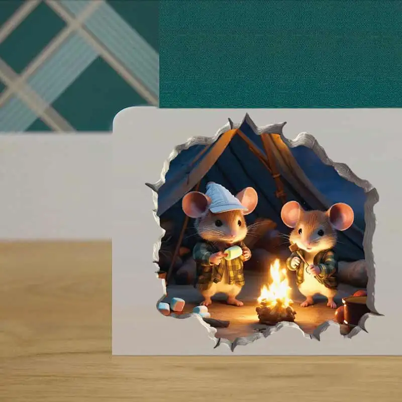 M420 Cartoon Mouse Hole Wall Stickers – Cute Animal Decals for Bedroom, Bathroom, or Home Decor 4