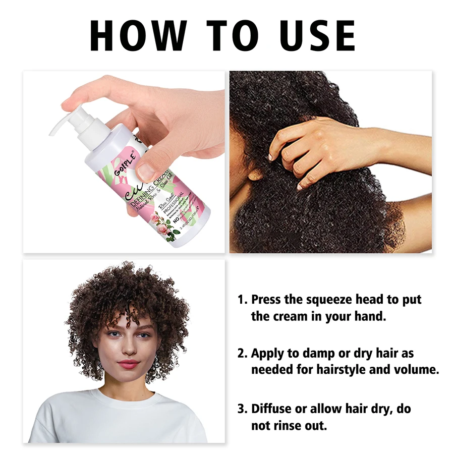 GOIPLE Curl Defining Cream Rose Extract Perm Hair Anti-Frizz Moisturizing Smooth Styling Volumizing Fluffy Care Enhance Curls Curly Hair Styling Cream
