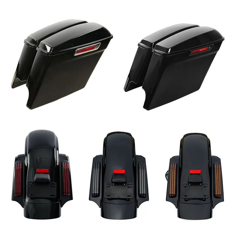 Motorcycle 5" Stretched Saddlebags LED Rear Fender For Harley CVO