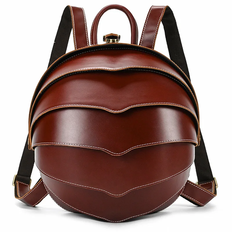 Feature Vintage Leather Backpack Men Women Unique Designer Travel Bagpack Retro Crazy Horse Leather Beetle Backpack Anti theft