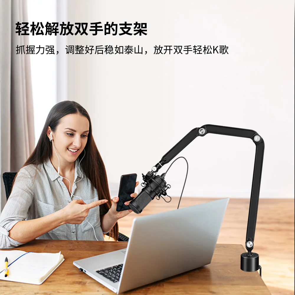 전문 콘덴서 마이크, 조정 가능한 캔틸레버, 360 ° 짐벌 데스크탑 스탠드, 서브 비디오 라이브 녹화