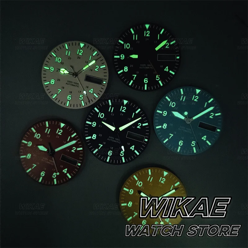 29mm Green Luminous Watch Dial with Multi-Color Options and Dual Date Calendar Window