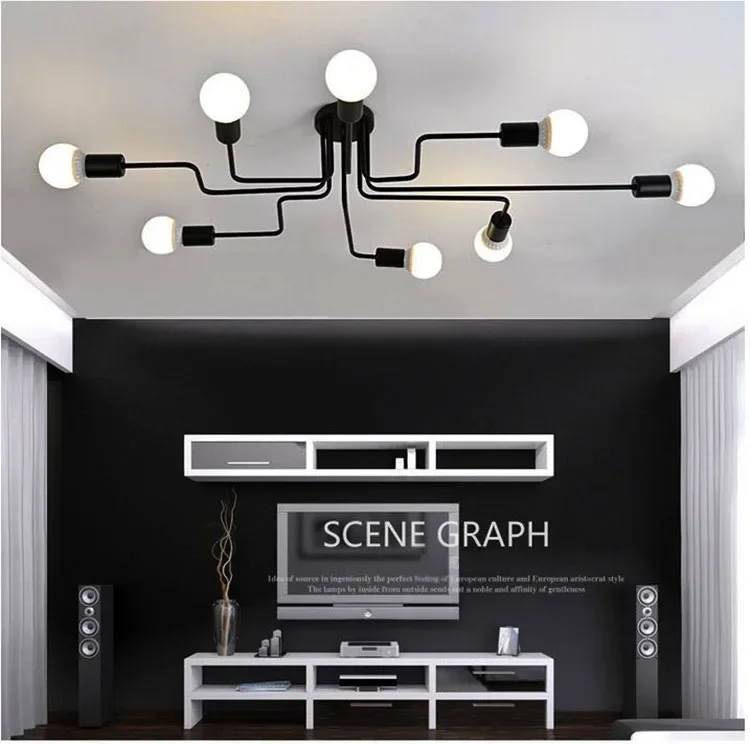 

Vintage Ceiling Lights Multiple Rod Wrought Iron Ceiling Lamp E27 Bulb Living Room Lamparas for Home Lighting Fixtures