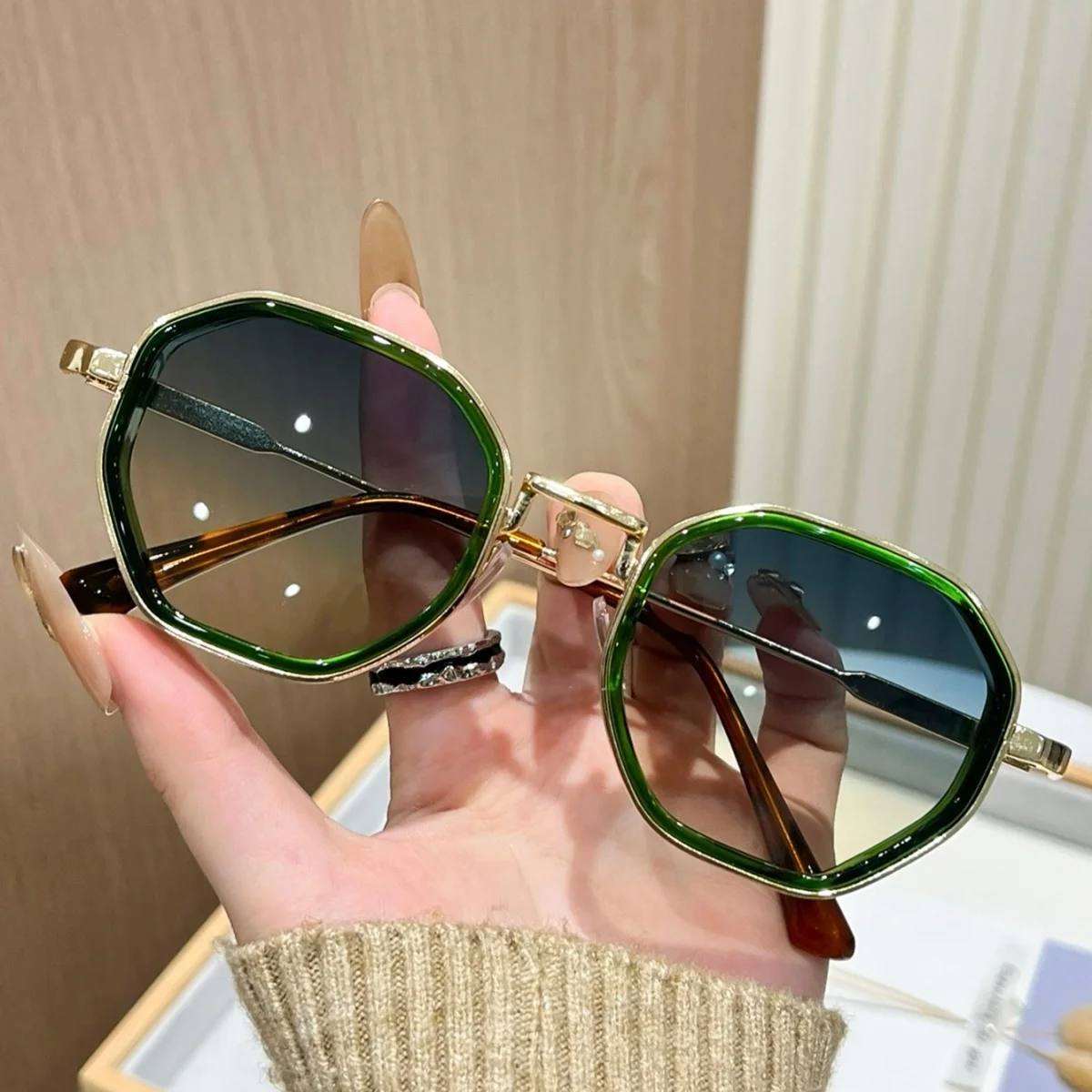1 Stück europäische und amerikanische Retro-Sonnenbrille für Herren und Damen, trendige vielseitige Sommersonnenschutz und UV-Schutz fr – Detail 9