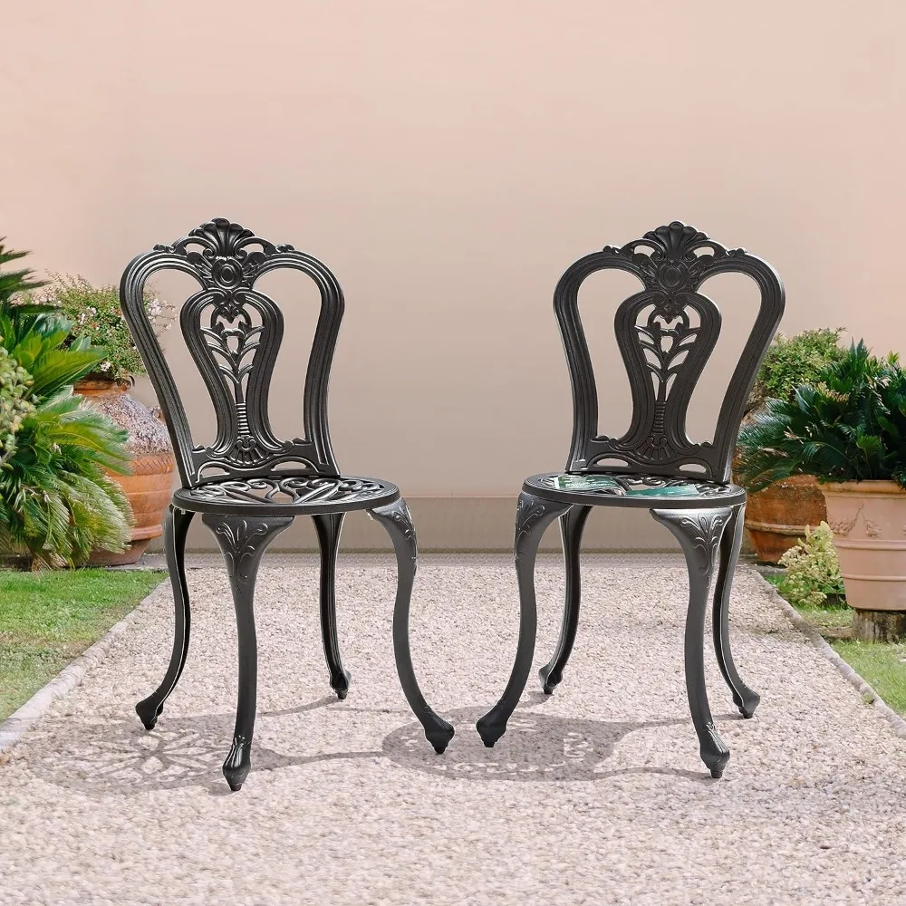 Cast Aluminum Patio Chairs All Weather Outdoor Dining Chairs Set of 2 Indoor Outdoor Bistro Chairs for Balcony, Backyard Garden 3