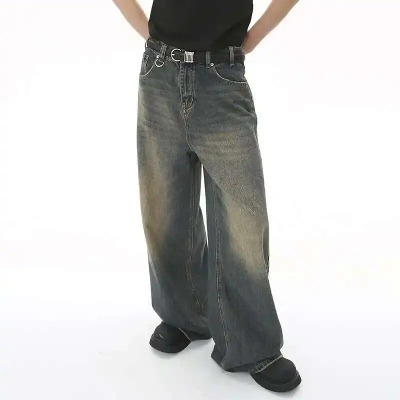 Men's Vintage Jeans Fashion Washed Street Casual Wide Leg Denim Pants Summer Distressed Loose Male Versatile Trousers 9C354 men jeans mens jeans jeans trousers washed jeans denim trousers