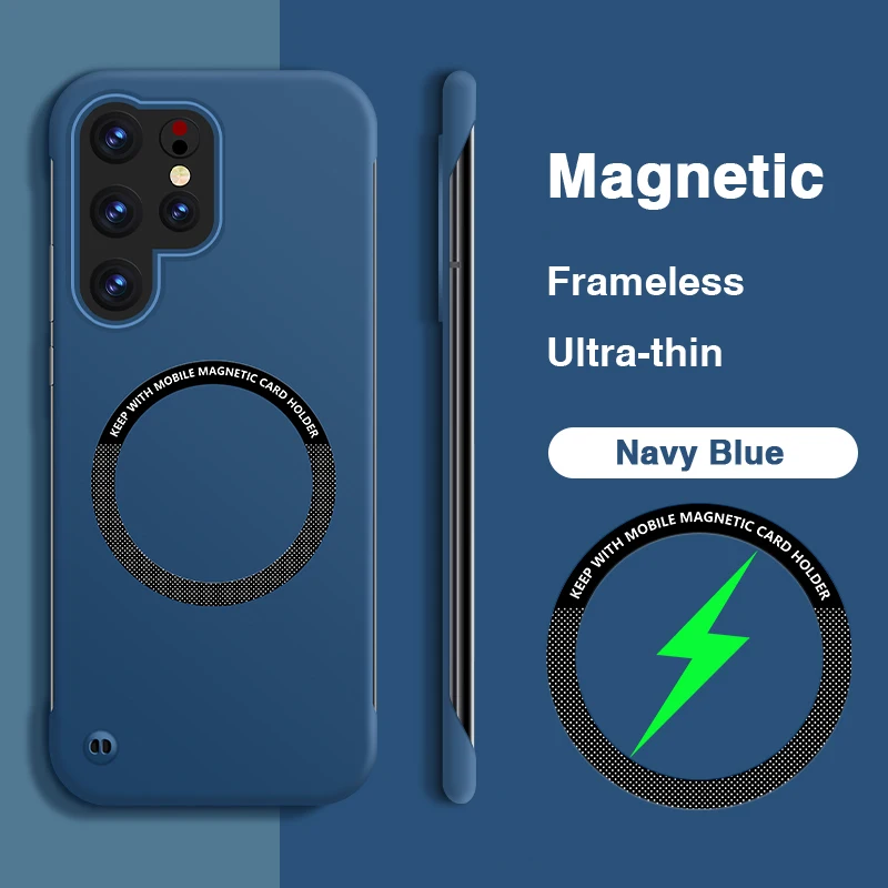 Frameless Magnetic Case with Hard PC and Wireless Charging for Enhanced Lens Protection