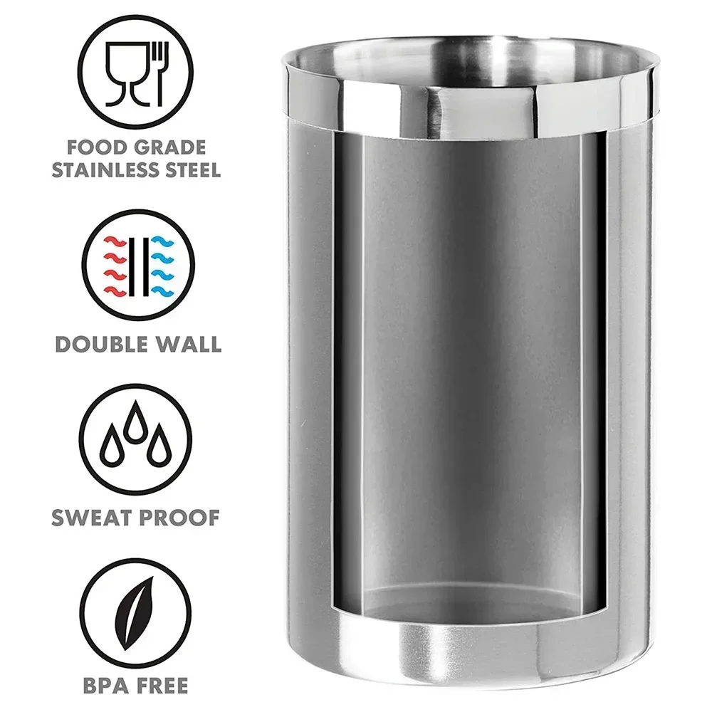 Wine Chiller Bucket Stainless Steel Champagne Wine Cooler Beer Ice Bucket Double Wall Vacuum Insulated for 750ml Bottles
