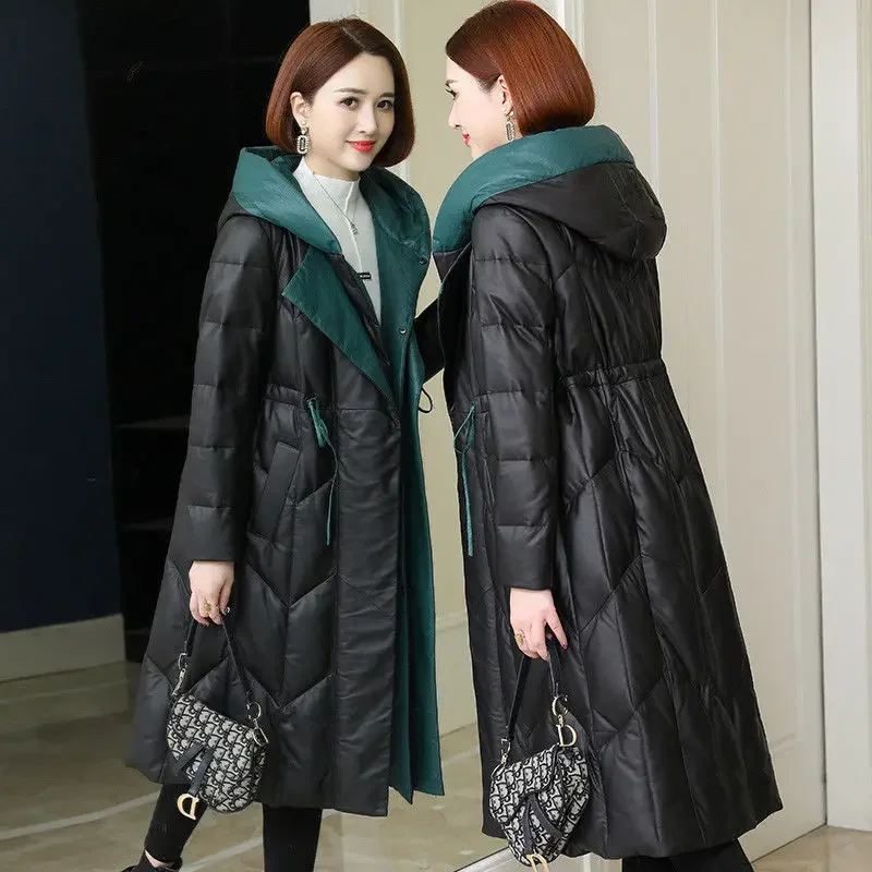 

Korean Oversized Coat Winter Fashion Warm Long Jacket Waterproof Snow Outerwear Parka Clothes New Leather Jacket M-4XL SWREDMI