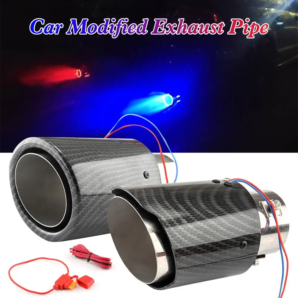 63-65mm Carbon Fiber Color Car Exhaust Muffler Pipe Tip LED Light Muffler Exhaust Car Accessories car exhaust tail pipe