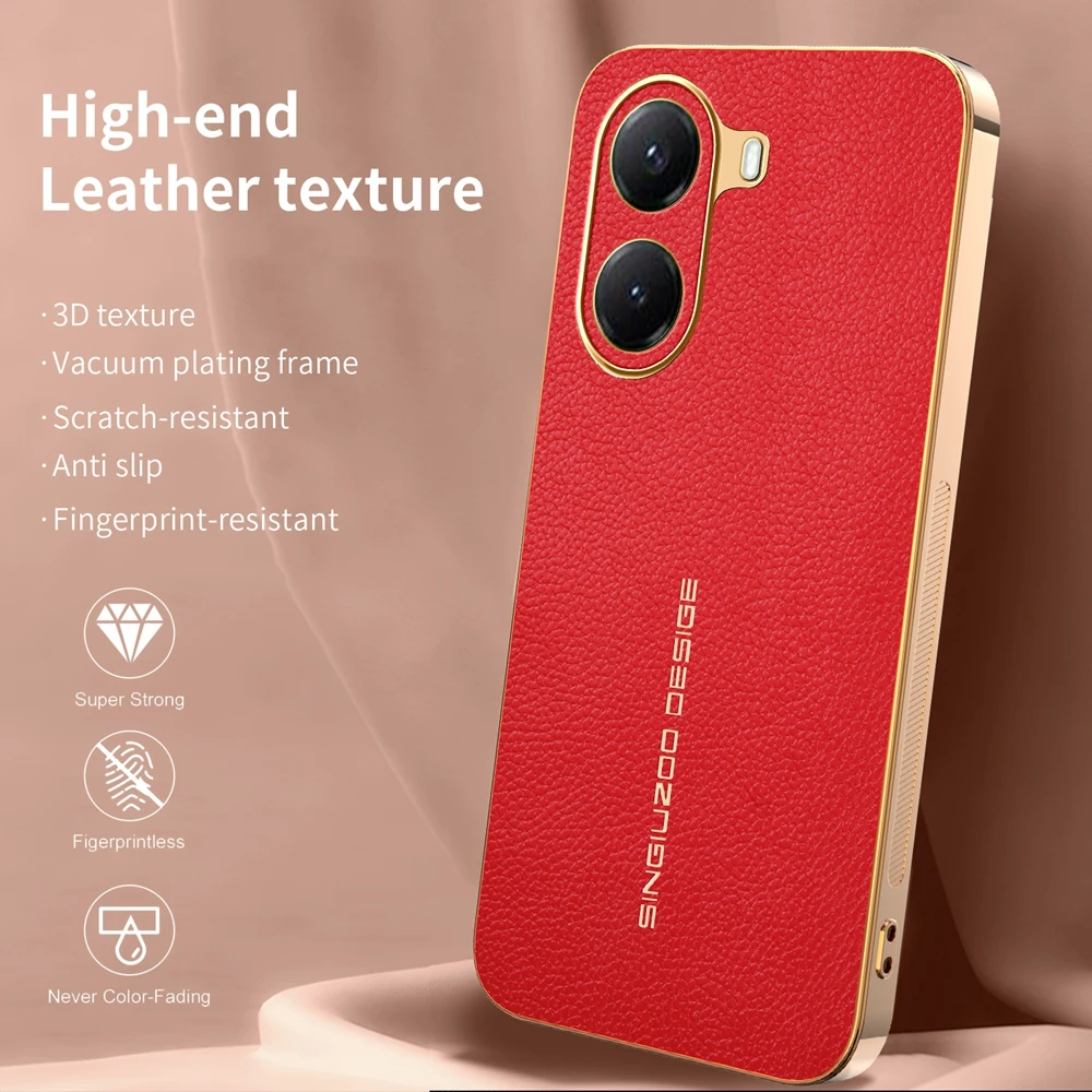 Lychee Leather Electroplated Frame Shockproof Phone Case - Premium Back Cover