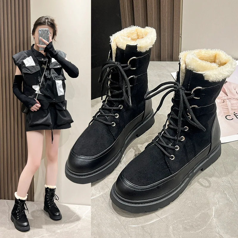 

Large Size Women's Cotton Boots Winter Plush Thick Insulation Cotton Shoes Lamb Wool Snow Boots Platform Boots Botas De Mujer