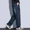 Men's 97% Cotton Straight Cargo Jeans Trendy Multi-pocket Nostalgic Loose Trousers Man American Vintage Fashion Denim Pants 2