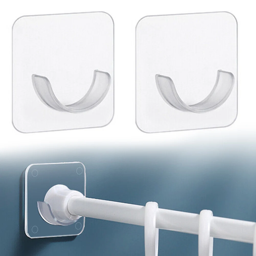 Shower Rod Holder 2PCS Transparent Rod Bracket Plastic 7*7cm Shower Curtain Rod Holder Wall Mounted Shower Rods Holder Drill Bathroom Accessories