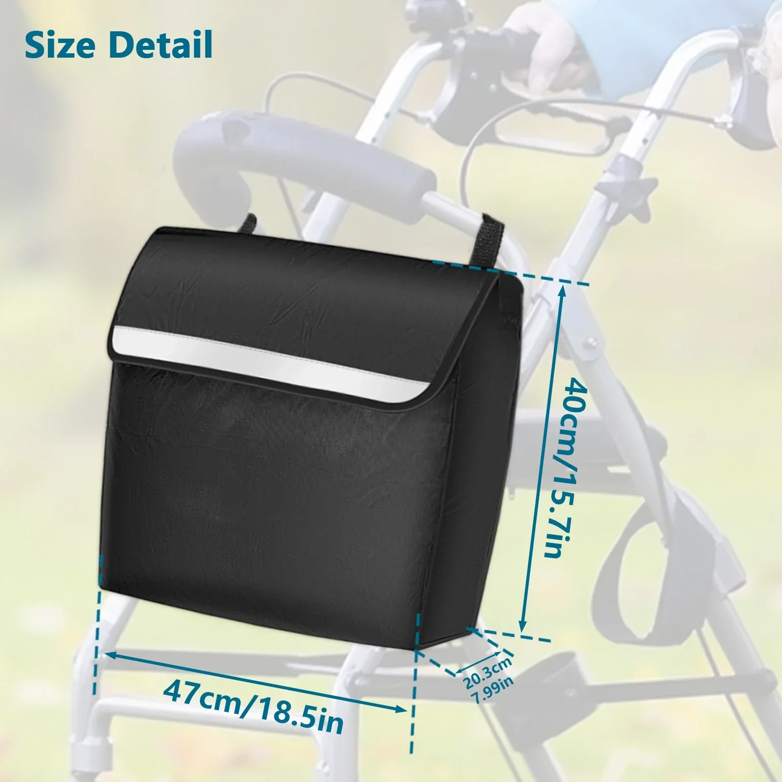 L Wheelchair Bag Waterproof Wheelchair Pouch with Secure Reflective Strip Large Capacity Walker Storage Pouch Multifunctional
