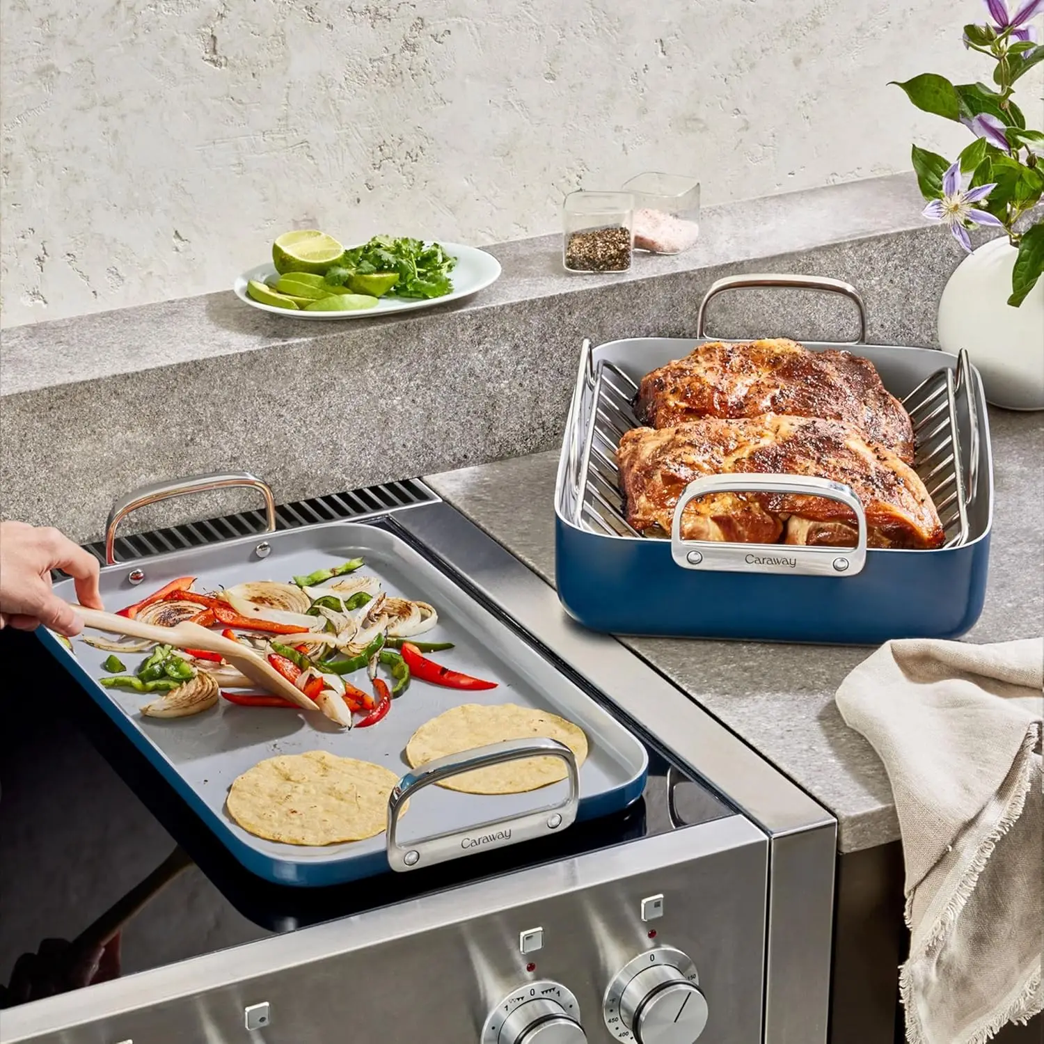 Square Cookware Set Square Pans Set Perfect for Griddling Toasting Searing Roasting and More Non-Stick Ceramic Coated Pans